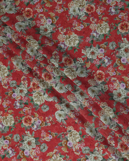 Red Floral Viscose Crepe Fabric 110cm