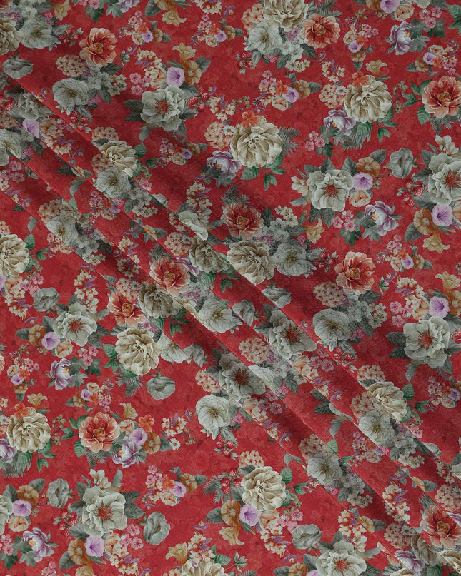 Red Floral Viscose Crepe Fabric 110cm