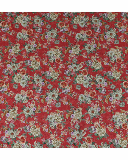 Red Floral Viscose Crepe Fabric 110cm