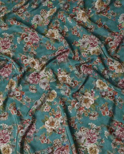 Green Floral Viscose Crepe Fabric 110cm