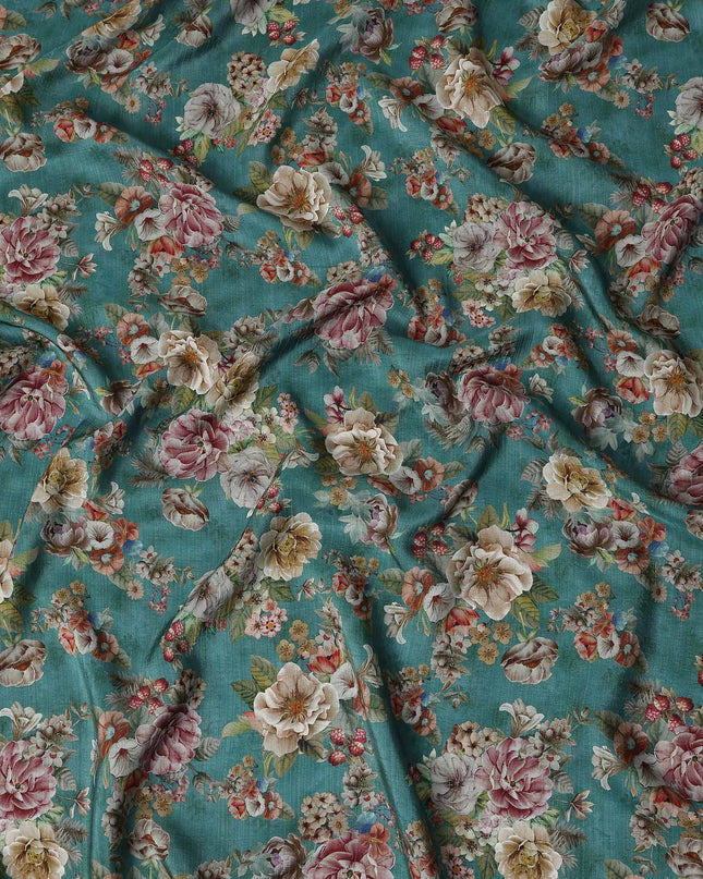 Green Floral Viscose Crepe Fabric 110cm