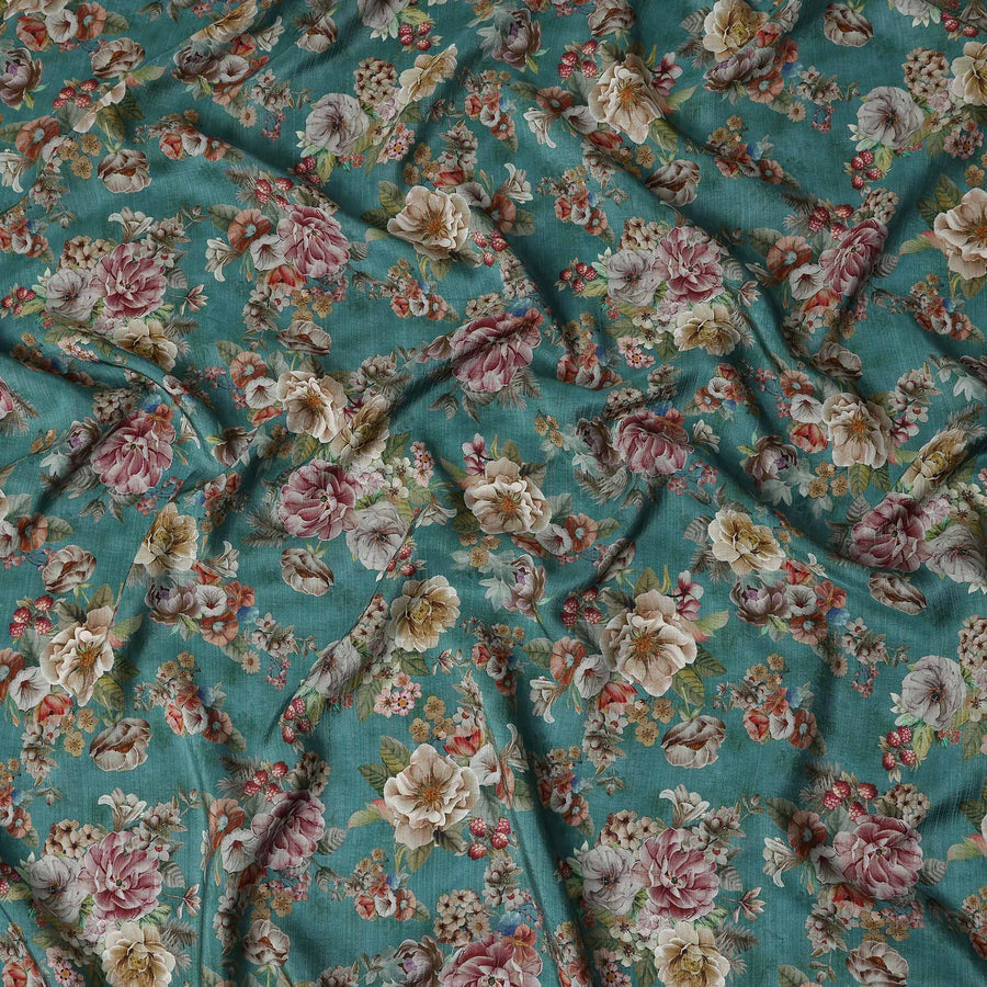 Green Floral Viscose Crepe Fabric 110cm