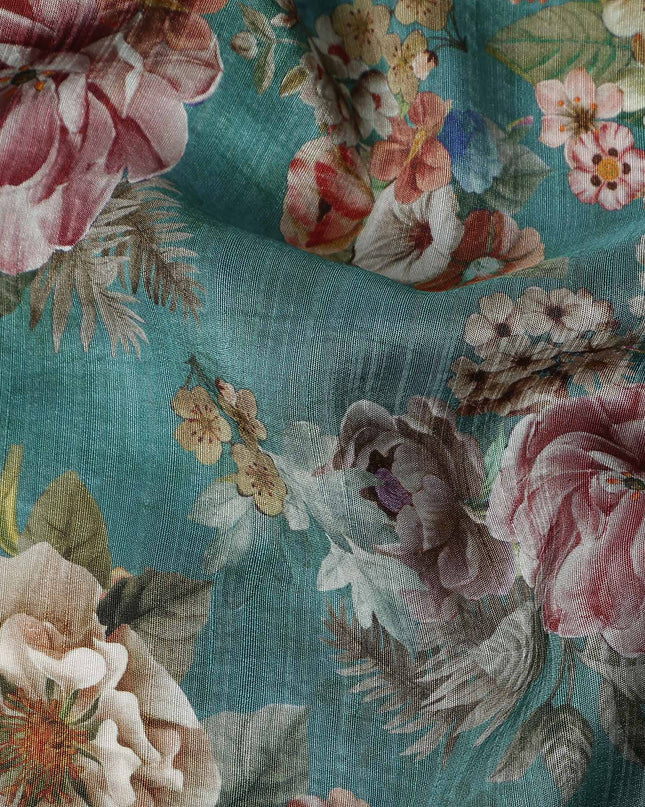 Green Floral Viscose Crepe Fabric 110cm