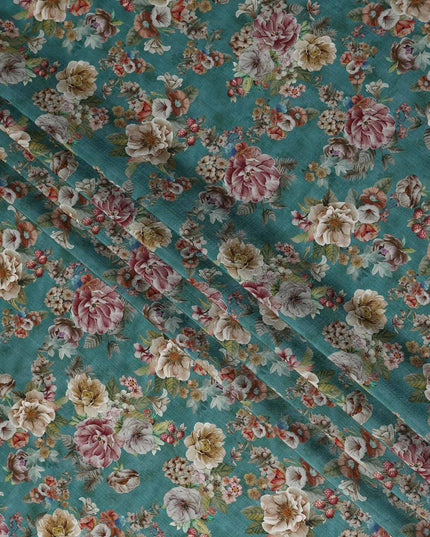 Green Floral Viscose Crepe Fabric 110cm