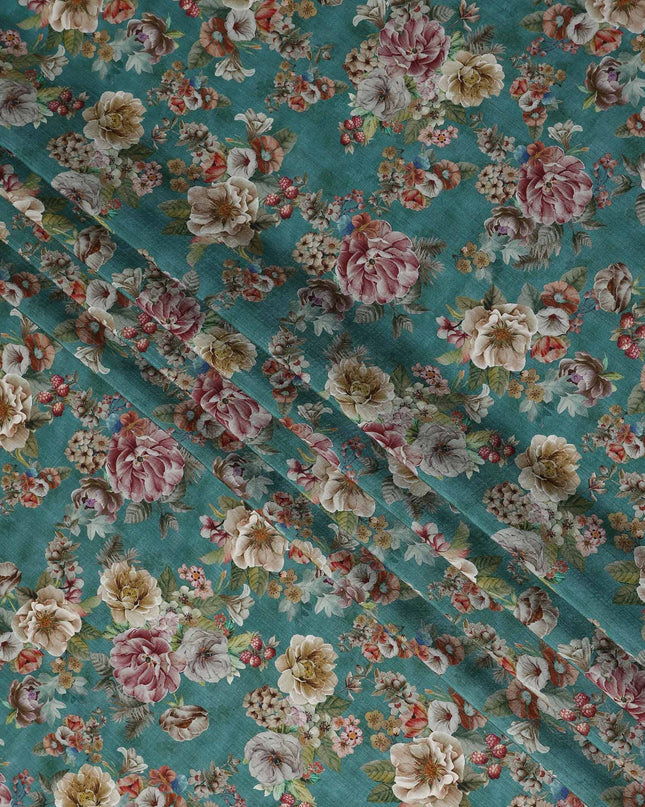 Green Floral Viscose Crepe Fabric 110cm