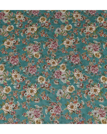 Green Floral Viscose Crepe Fabric 110cm