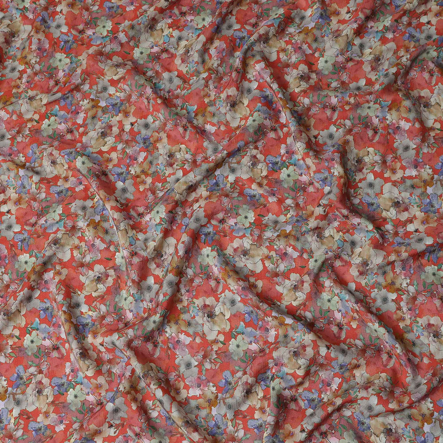 Orange Floral Viscose Crepe Fabric 110cm