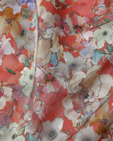 Orange Floral Viscose Crepe Fabric 110cm
