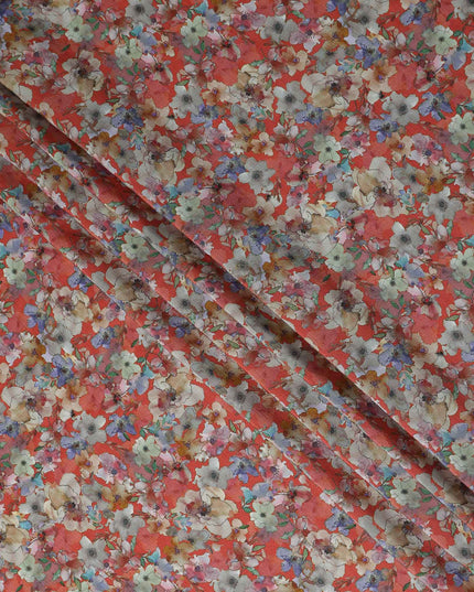 Orange Floral Viscose Crepe Fabric 110cm