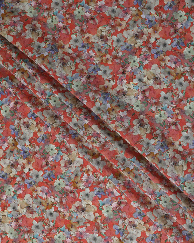 Orange Floral Viscose Crepe Fabric 110cm
