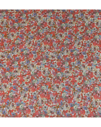 Orange Floral Viscose Crepe Fabric 110cm