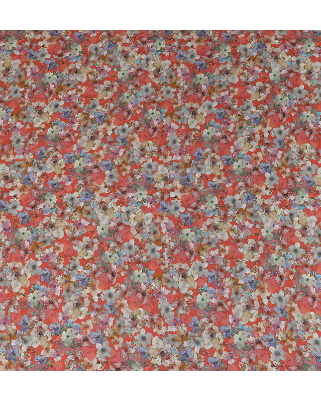 Orange Floral Viscose Crepe Fabric 110cm