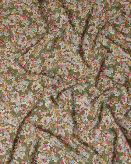 Green Floral Viscose Crepe Fabric 110cm