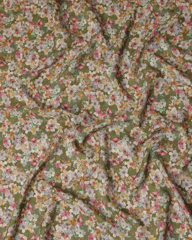 Green Floral Viscose Crepe Fabric 110cm