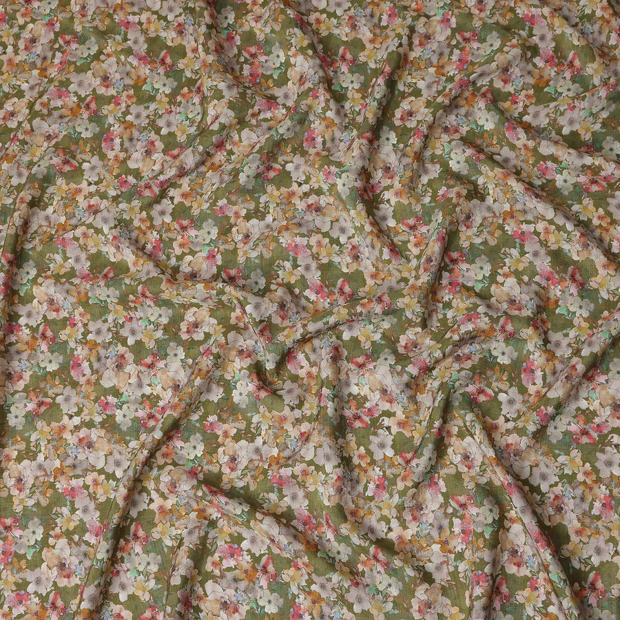 Green Floral Viscose Crepe Fabric 110cm