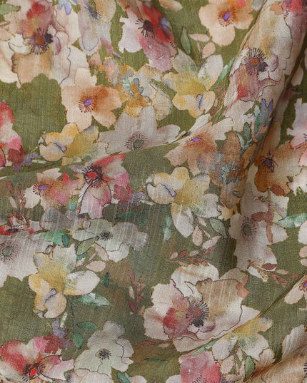 Green Floral Viscose Crepe Fabric 110cm