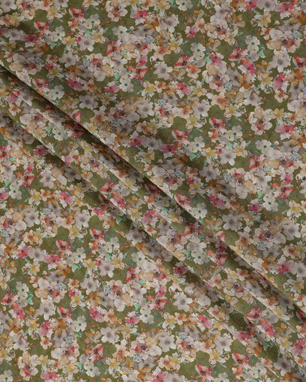 Green Floral Viscose Crepe Fabric 110cm