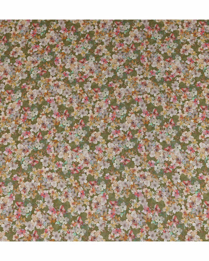 Green Floral Viscose Crepe Fabric 110cm