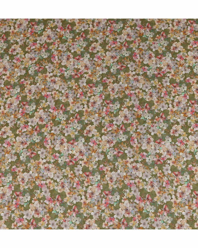 Green Floral Viscose Crepe Fabric 110cm