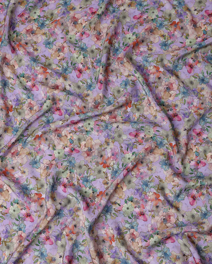 Purple Floral Viscose Crepe Fabric 110cm