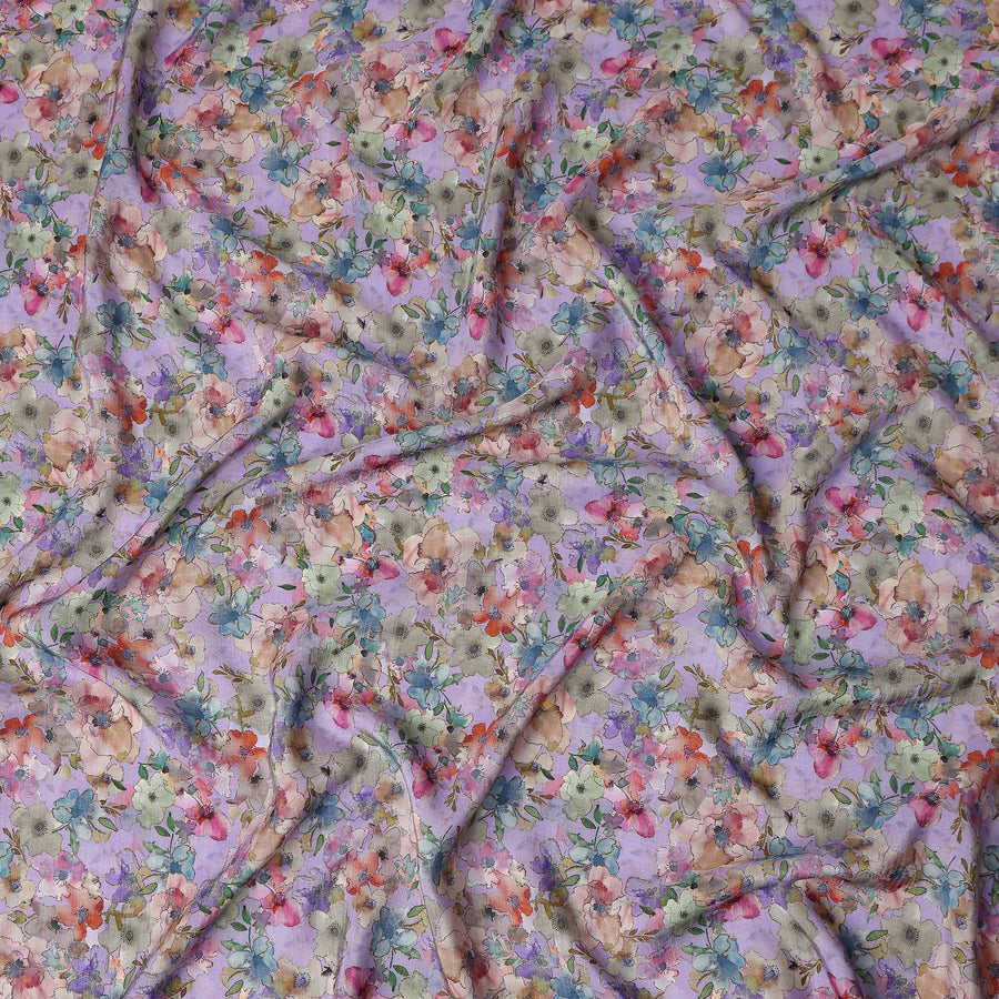 Purple Floral Viscose Crepe Fabric 110cm