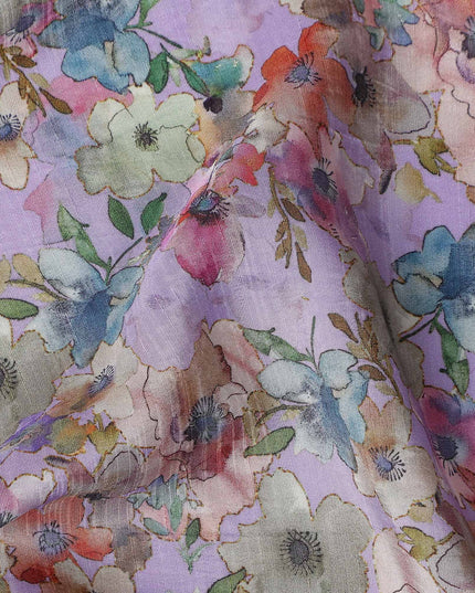Purple Floral Viscose Crepe Fabric 110cm