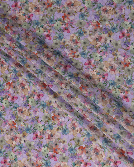 Purple Floral Viscose Crepe Fabric 110cm