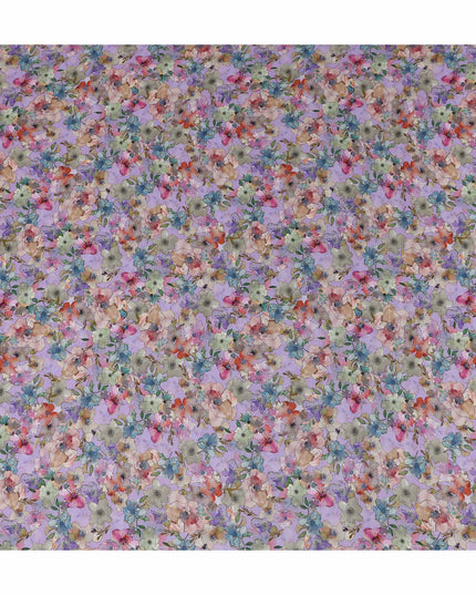 Purple Floral Viscose Crepe Fabric 110cm