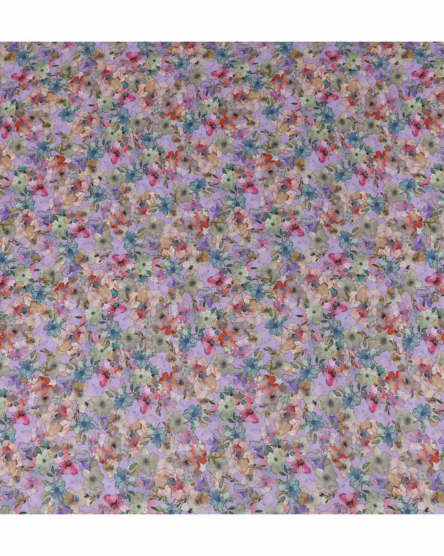 Purple Floral Viscose Crepe Fabric 110cm