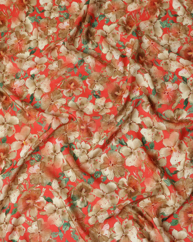 Red Floral Viscose Crepe Fabric 110cm
