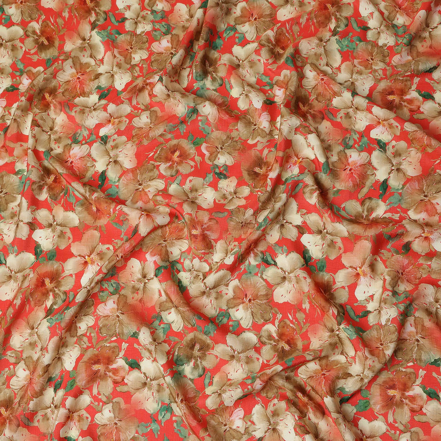 Red Floral Viscose Crepe Fabric 110cm