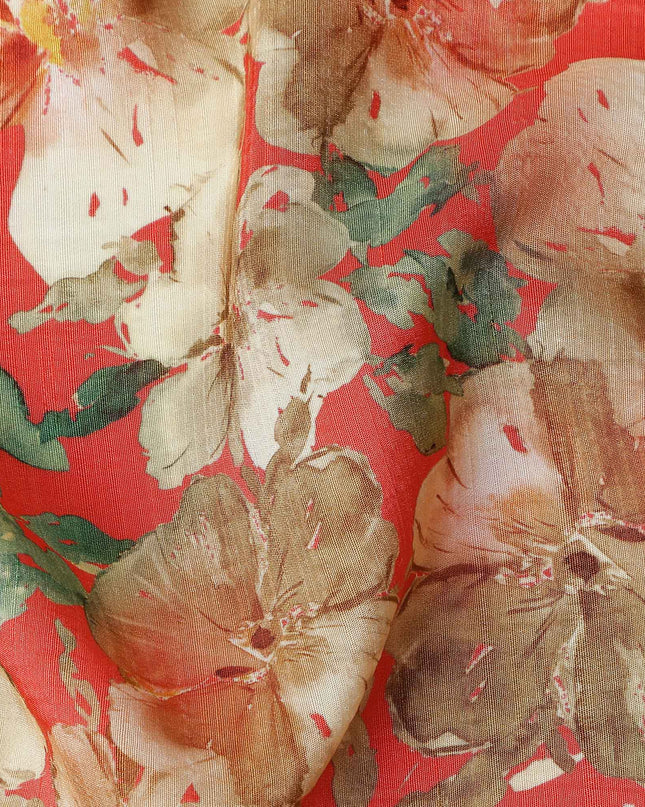 Red Floral Viscose Crepe Fabric 110cm