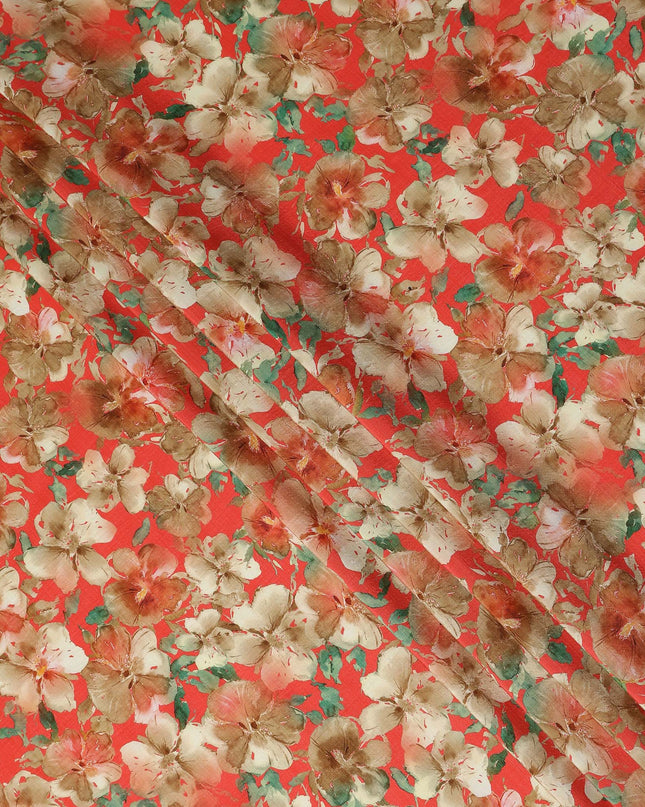 Red Floral Viscose Crepe Fabric 110cm