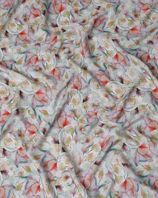 White Floral Viscose Crepe Fabric 110cm