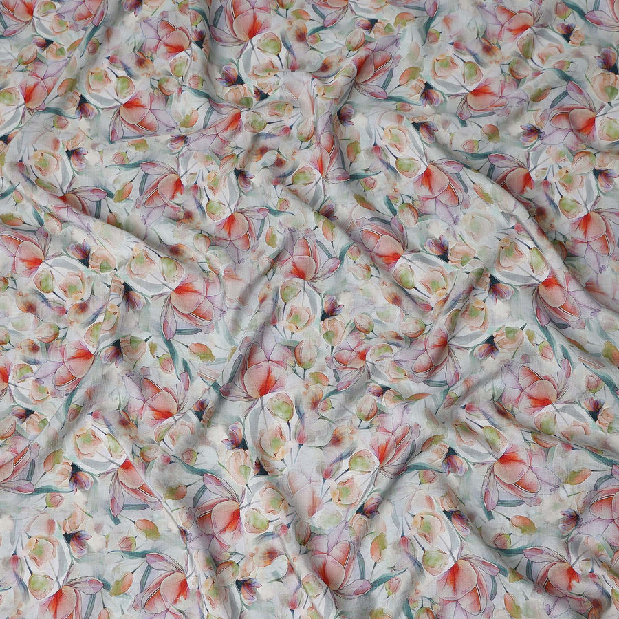 White Floral Viscose Crepe Fabric 110cm