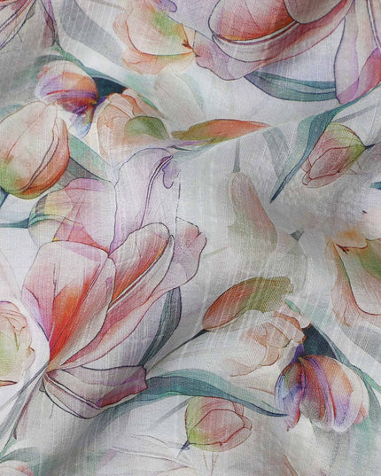 White Floral Viscose Crepe Fabric 110cm