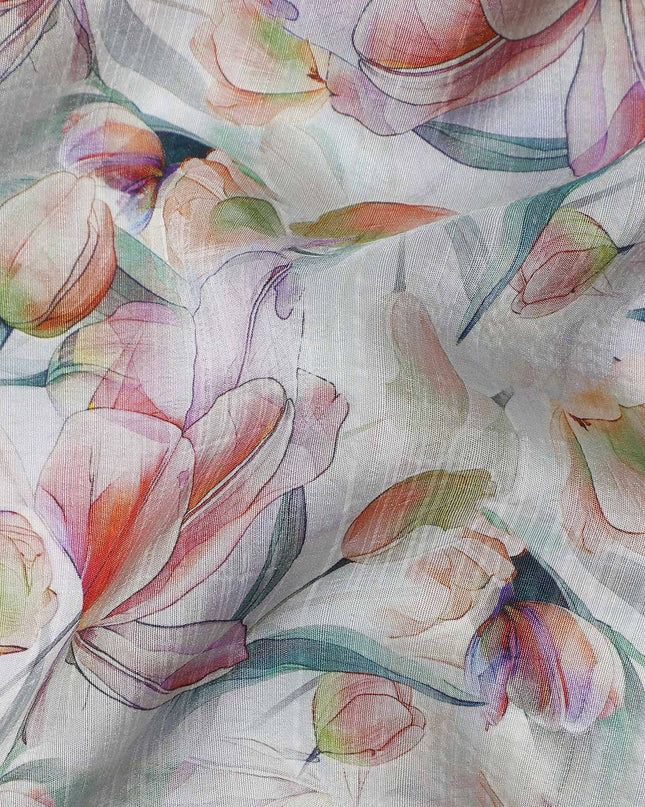 White Floral Viscose Crepe Fabric 110cm