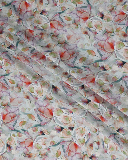 White Floral Viscose Crepe Fabric 110cm