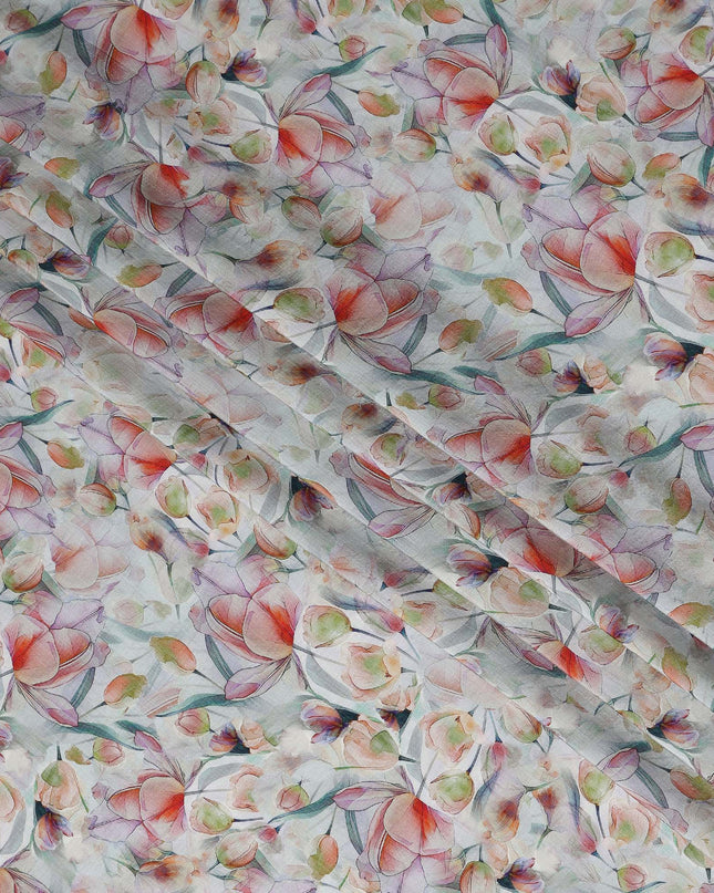 White Floral Viscose Crepe Fabric 110cm