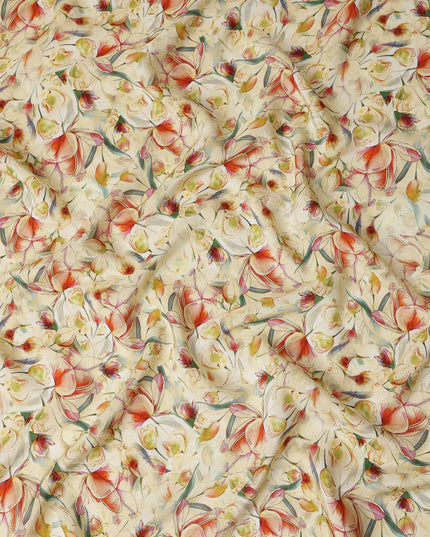 Beige Floral Viscose Crepe Fabric 110cm