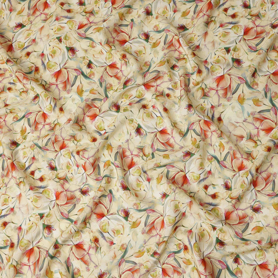 Beige Floral Viscose Crepe Fabric 110cm