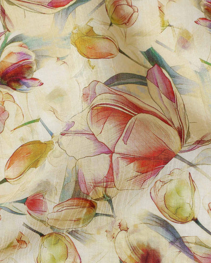 Beige Floral Viscose Crepe Fabric 110cm