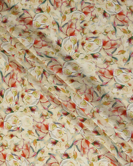 Beige Floral Viscose Crepe Fabric 110cm