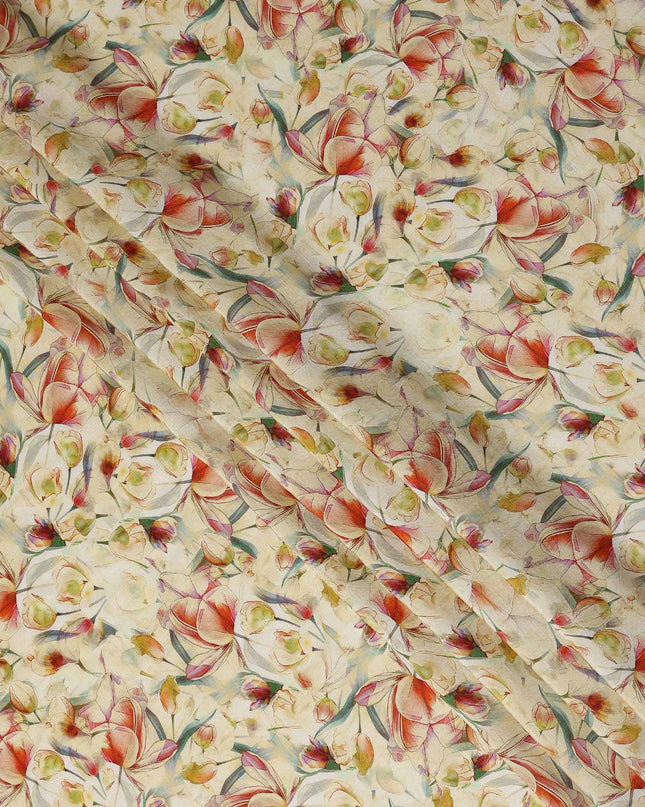 Beige Floral Viscose Crepe Fabric 110cm