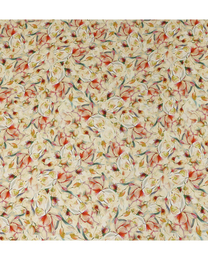 Beige Floral Viscose Crepe Fabric 110cm
