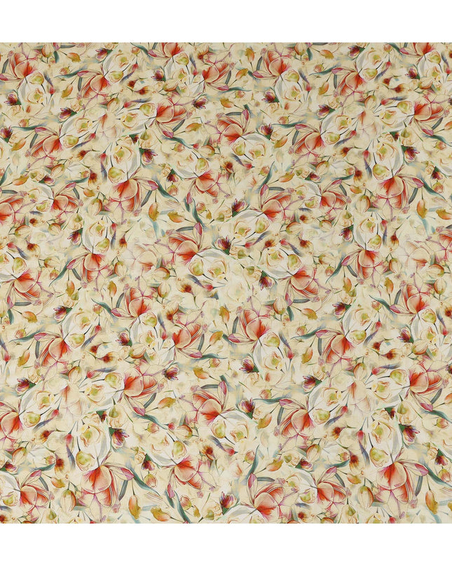 Beige Floral Viscose Crepe Fabric 110cm