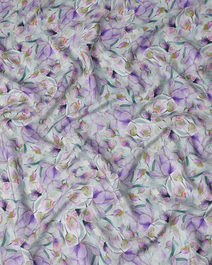 White Floral Viscose Crepe Fabric 110cm