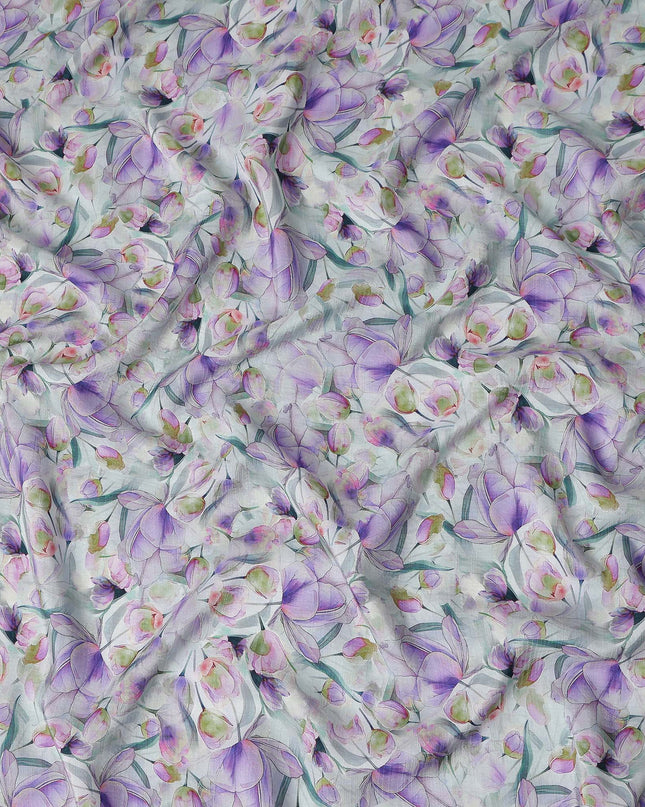 White Floral Viscose Crepe Fabric 110cm