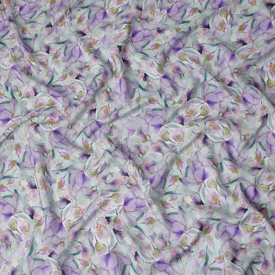 White Floral Viscose Crepe Fabric 110cm