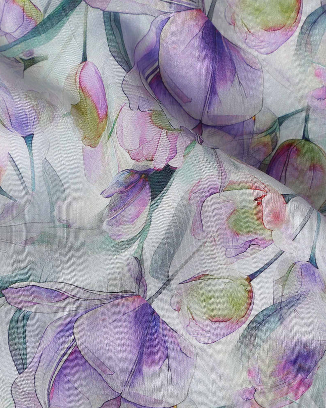 White Floral Viscose Crepe Fabric 110cm